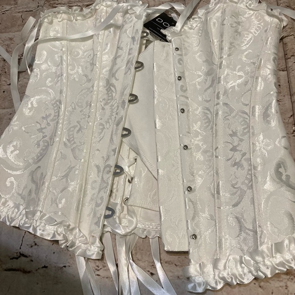 NWT DOSE white floral textured over bust back lace up Boned corset top XL-S - Picture 12 of 15